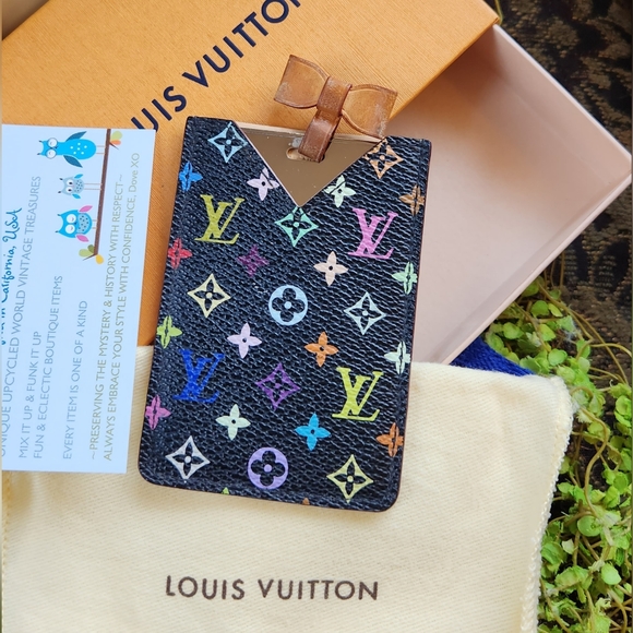 LOUIS VUITTON Black Multicolor LV Logo Mirror Credit Card Hotel Key Holder Case - Picture 13 of 16